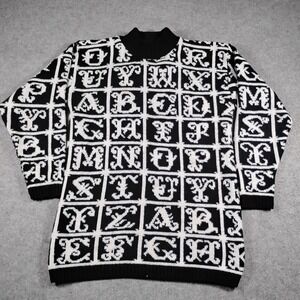 Nan Dorsey Vintage Women's Size M Black White Alphabet Monogram Alphabet Knit